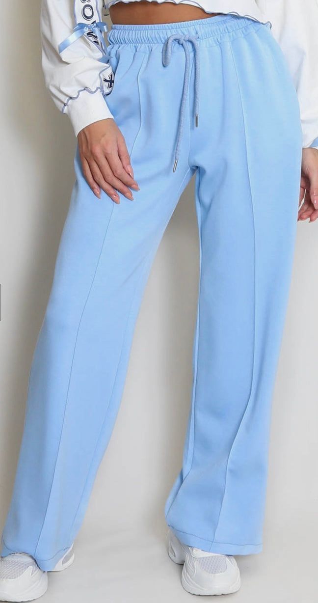 Elasticated Seam Front Wide Leg Jogger - BABY BLUE