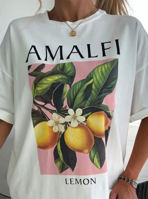 'AMALFI' LEMON GRAPHIC
PRINTED T. SHIRT-WHITE