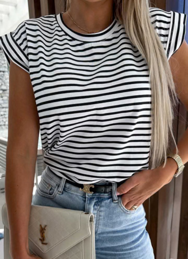 SAMMIE STRIPES CAP SLEEVES TOP
