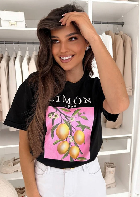 'LIMON 1998' GRAPHIC PRINTED T.SHIRT TOP-BLACK