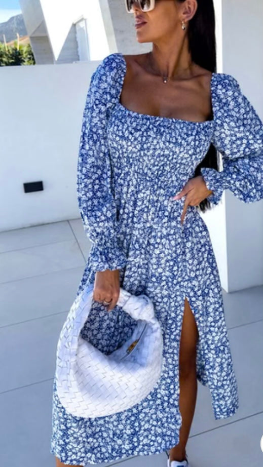 FLORAL MIDI DRESS - BLUE