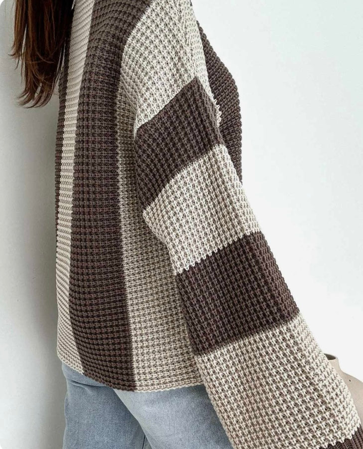 REYANA STRIPED WIDE SLEEVE JUMPER-BROWN/BEIGE