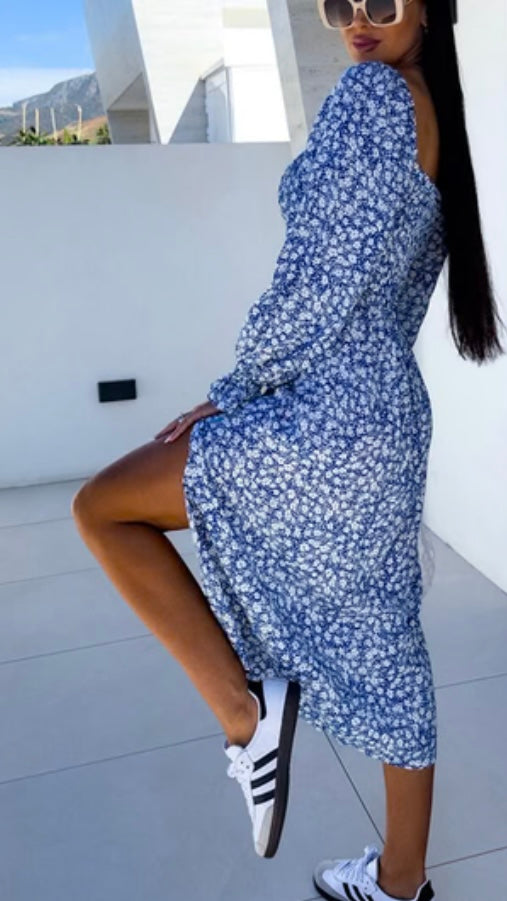FLORAL MIDI DRESS - BLUE