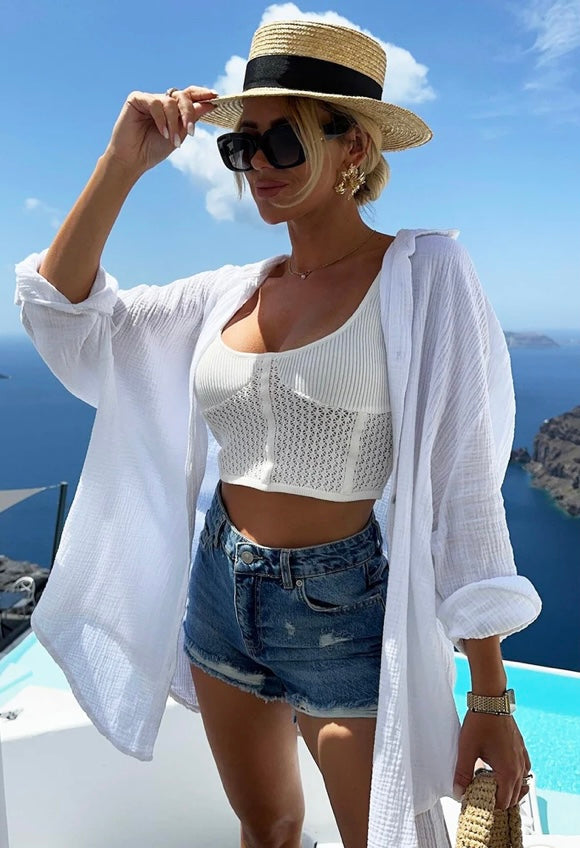 MAXINE 'EYE' SEQUINS OVERSIZED COTTON GAUZE STYLE SHIRT
TOP-WHITE