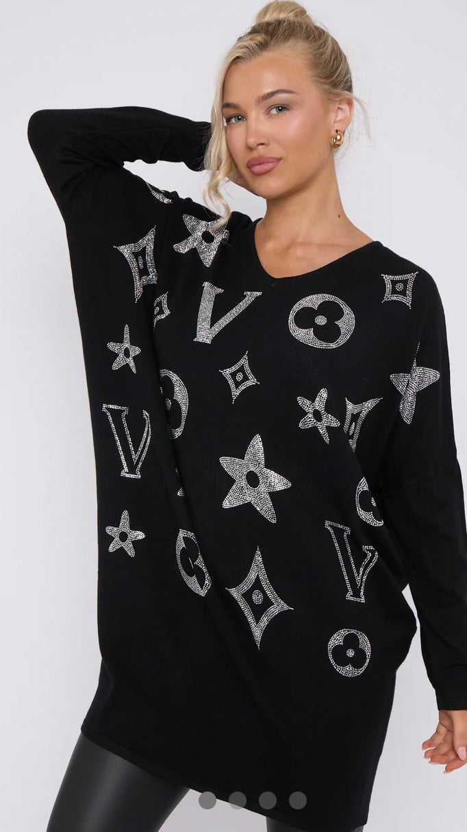LOGO EMBELISHED LONGLINE JUMPER -BLACK