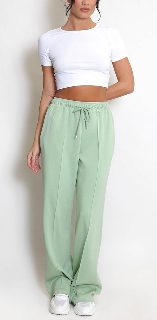 Elasticated Seam Front Wide Leg Jogger- SAGE