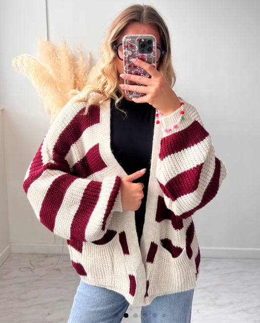 NORINA STRIPED POCKET DETAIL CARDIGAN