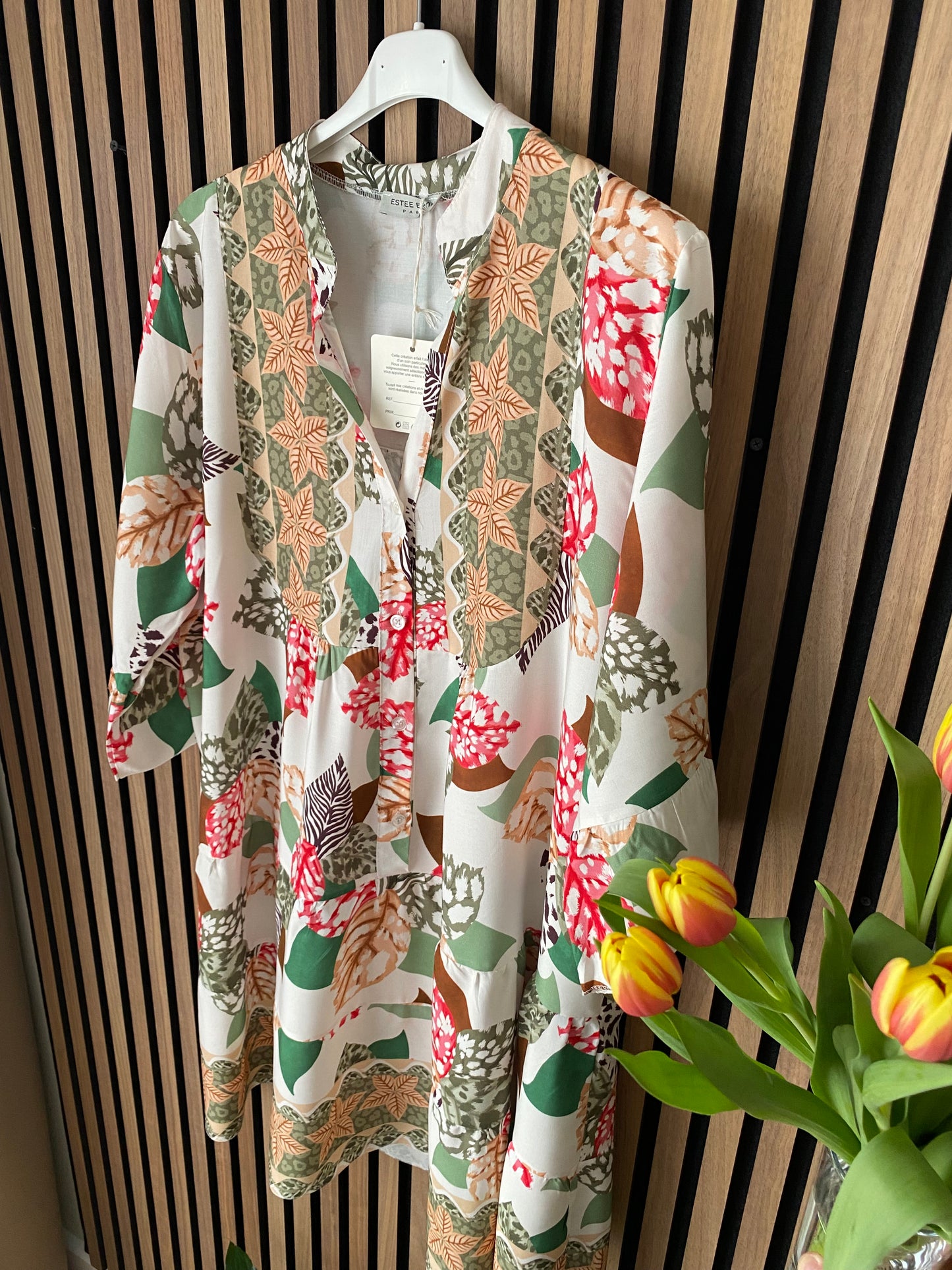 KIRA BOHO OVERSIZED FLORAL ABSTRACT TUNIC DRESS-GREEN