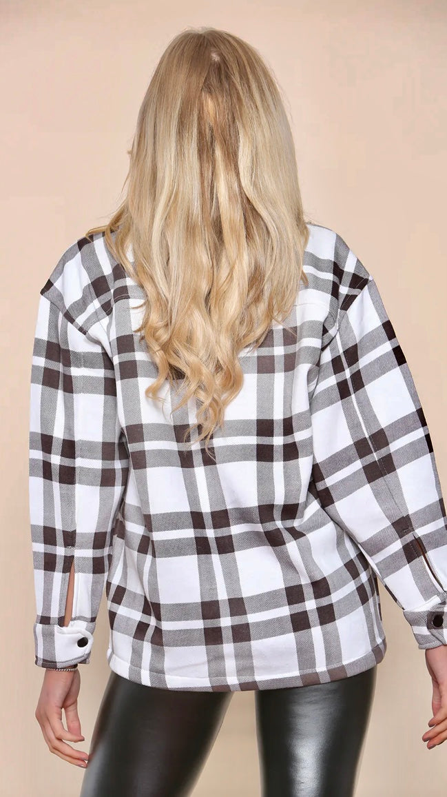 CHECKERED PRINT SHACKET- BROWN