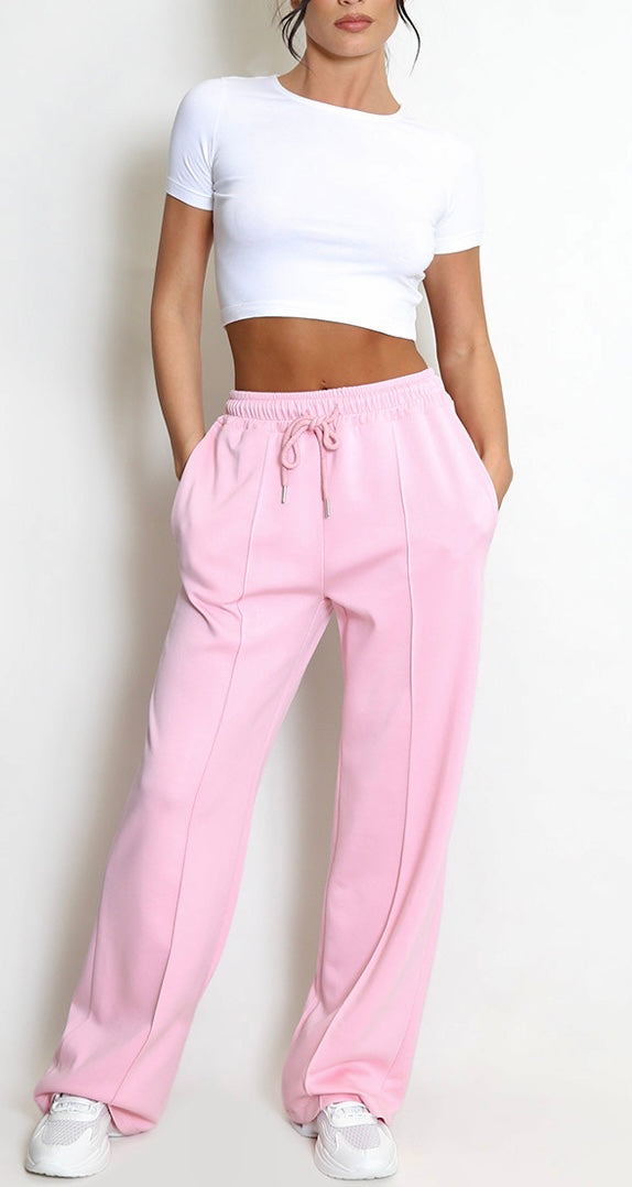 Elasticated Seam Front Wide Leg Jogger - BABY PINK