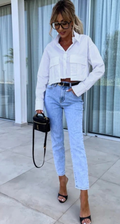 SANDIE CROPPED POCKET DETAIL SHIRT