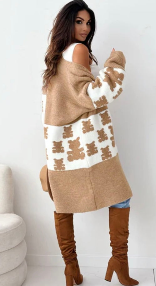 TEDDY PRINTED LONGLINE CARDIGAN