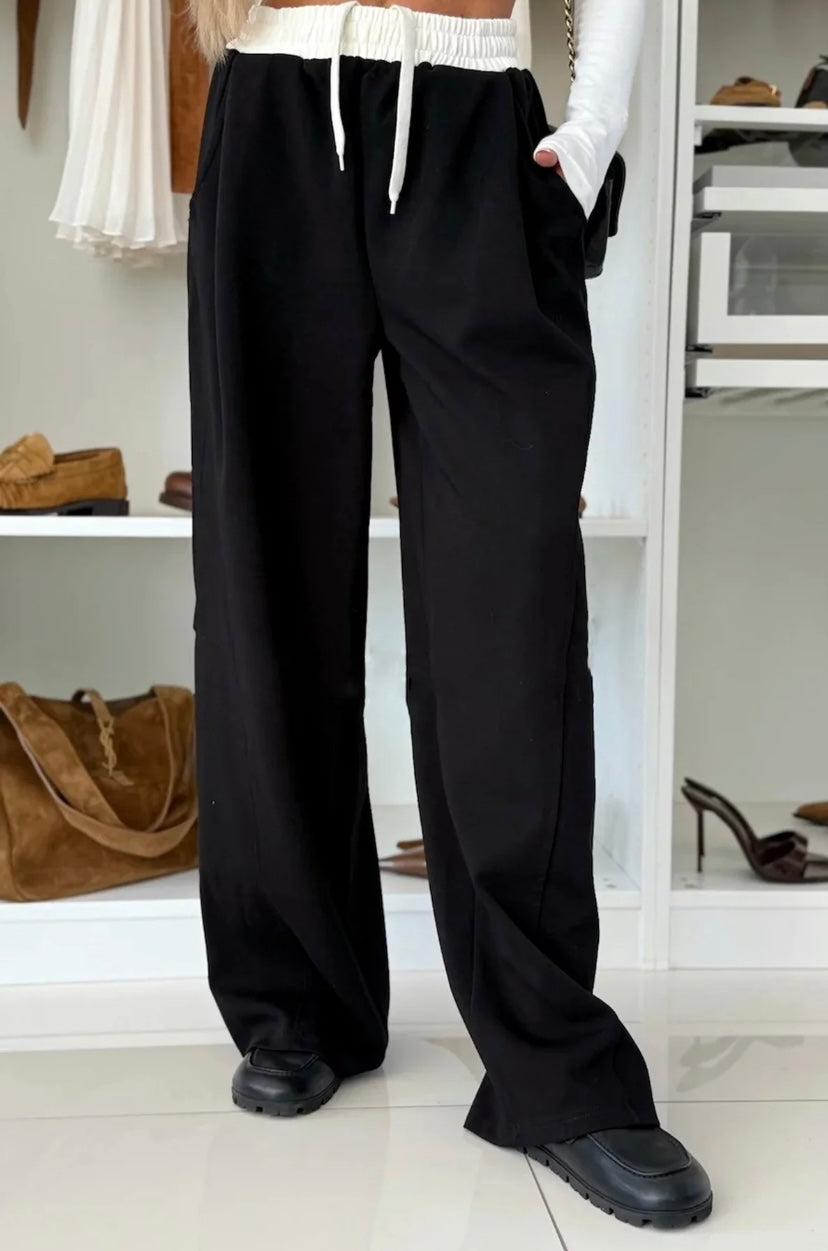 IVY CONTRAST WIDE LEG
TROUSERS-BLACK