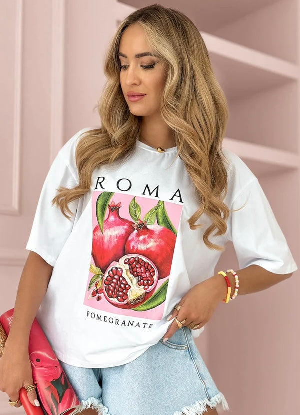 ROMA 'POMEGRANATE' GRAPHIC PRINTED T-SHIRT - WHITE