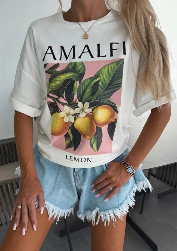 'AMALFI' LEMON GRAPHIC
PRINTED T. SHIRT-WHITE