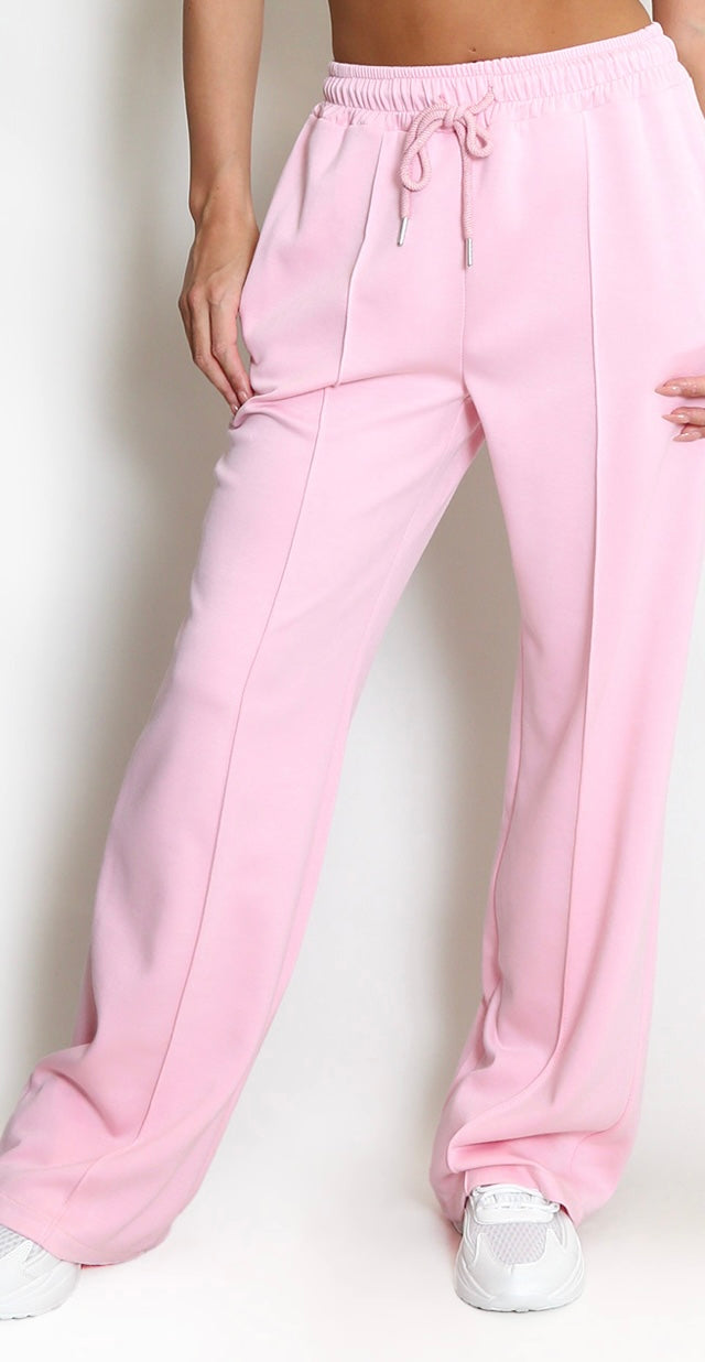 Elasticated Seam Front Wide Leg Jogger - BABY PINK