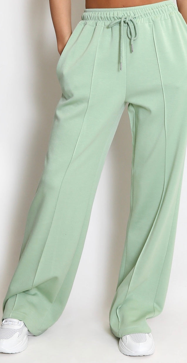 Elasticated Seam Front Wide Leg Jogger- SAGE