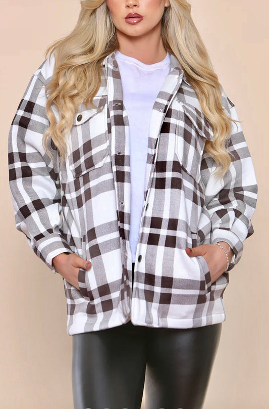 CHECKERED PRINT SHACKET- BROWN