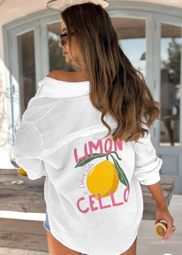 'LIMON CELLO' LA DOLCE VITA GRAPHIC PRINTED SHIRT-WHITE