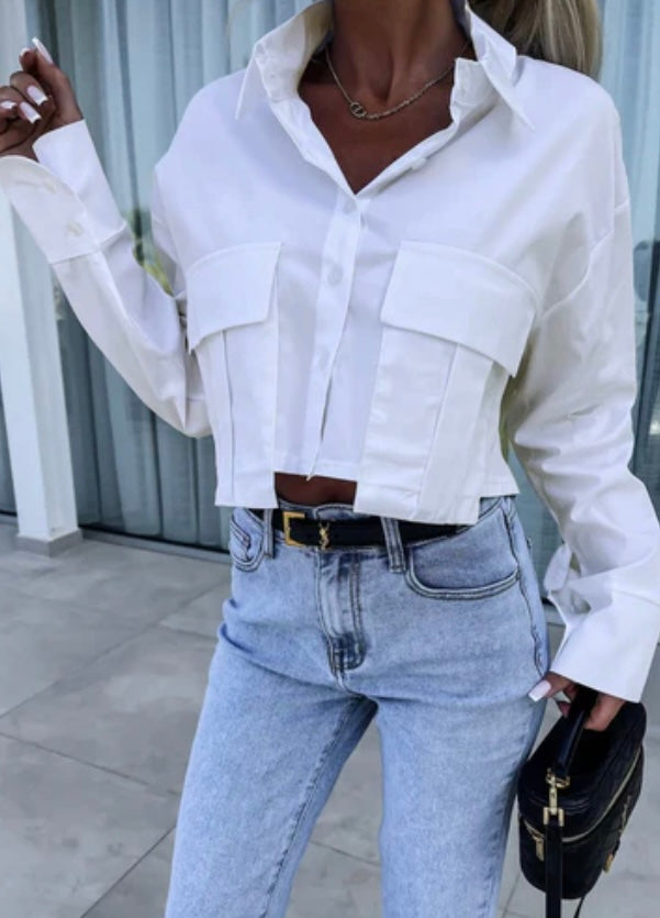 SANDIE CROPPED POCKET DETAIL SHIRT