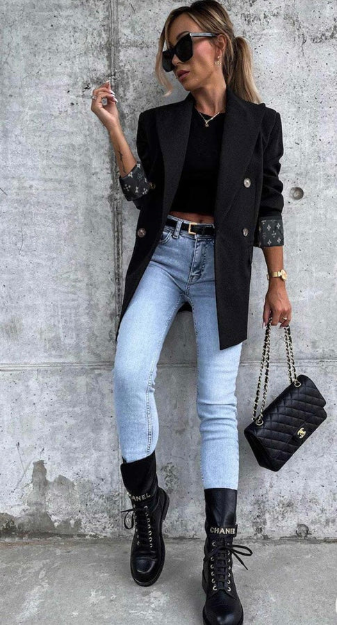MICHELLE 'LV' INSPIRED BLAZER JACKET-BLACK