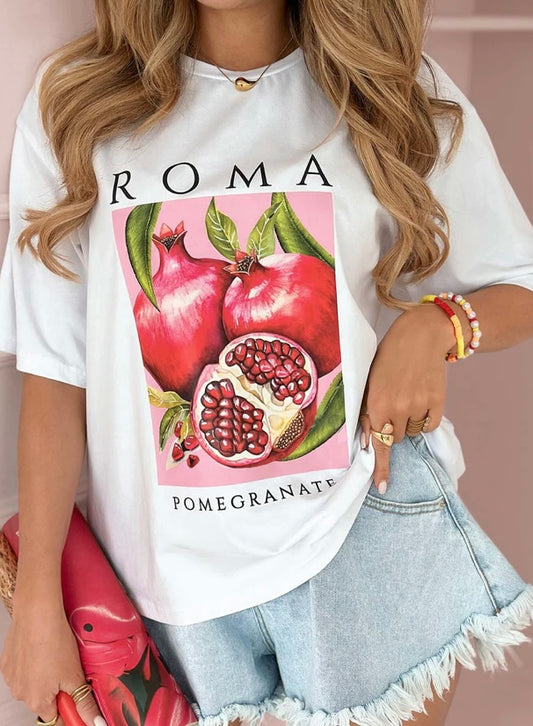 ROMA 'POMEGRANATE' GRAPHIC PRINTED T-SHIRT - WHITE