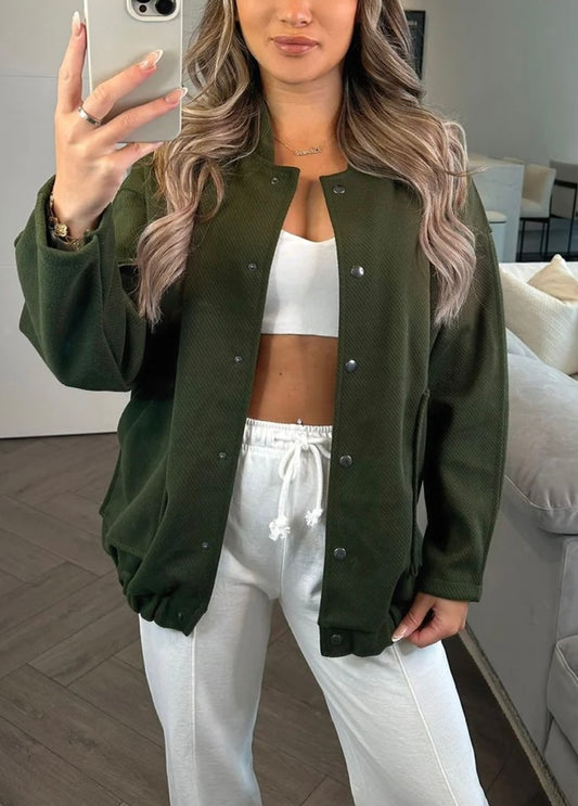 OVERSIZED STRIPED BOMBER JACKET- KHAKI