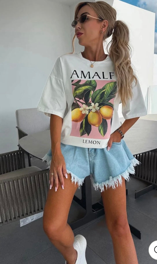 'AMALFI' LEMON GRAPHIC
PRINTED T. SHIRT-WHITE