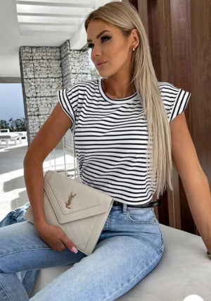 SAMMIE STRIPES CAP SLEEVES TOP