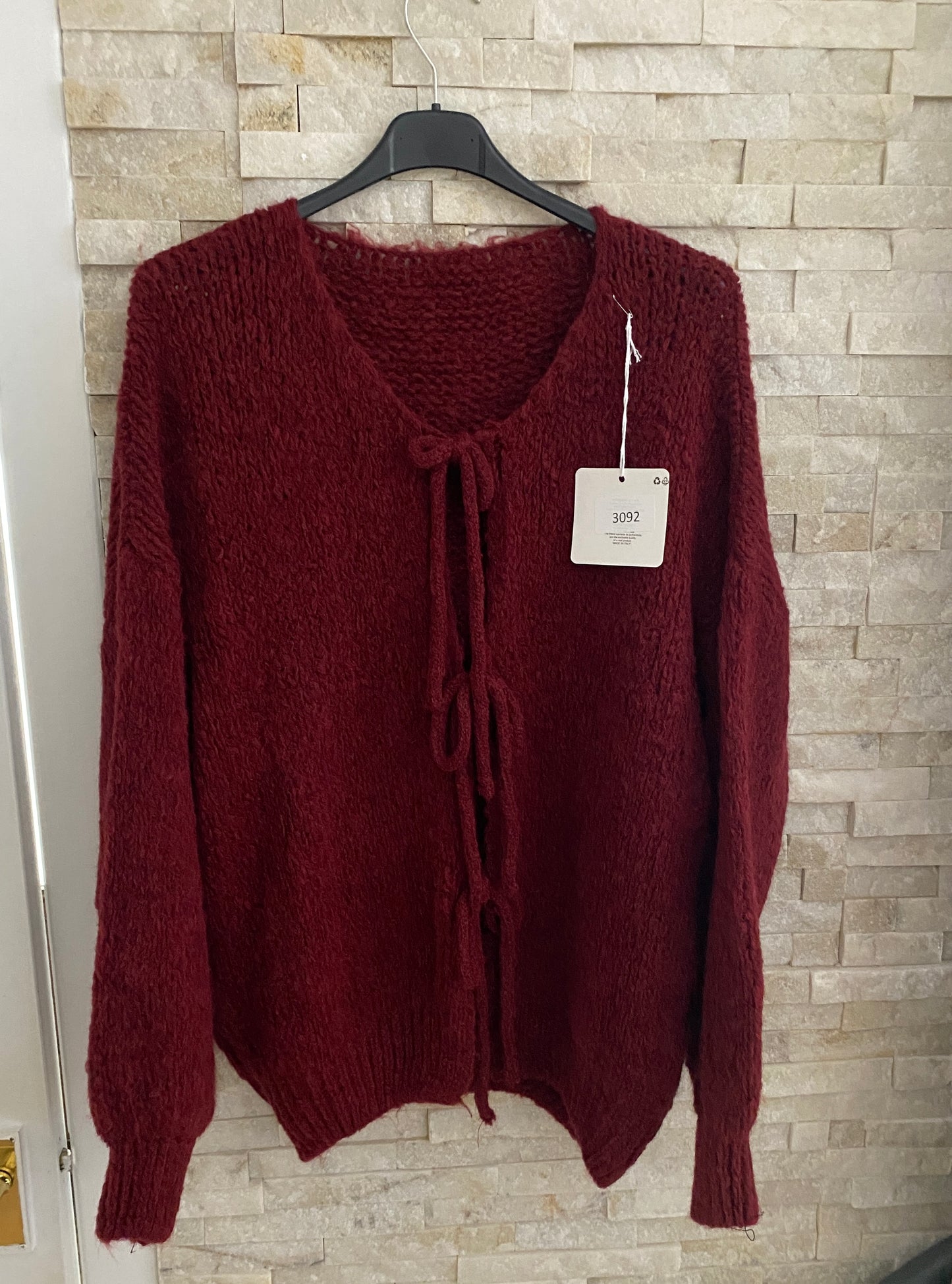MEREDITH TIE-UP KNITTED CARDIGAN-WINE