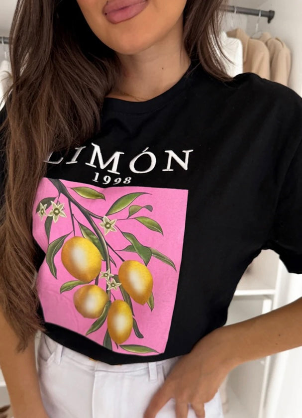 'LIMON 1998' GRAPHIC PRINTED T.SHIRT TOP-BLACK